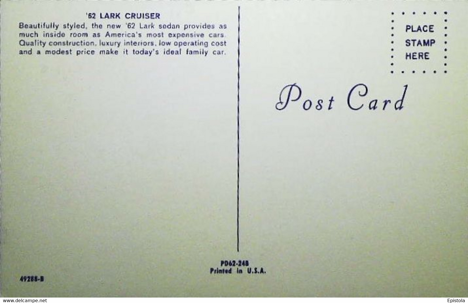 ► STUDEBAKER LARK Cruiser 1962   Couple  Ombrelle Umbrella   - Automobile Publicity    (Litho In U.S.A.) Roadside - American Roadside
