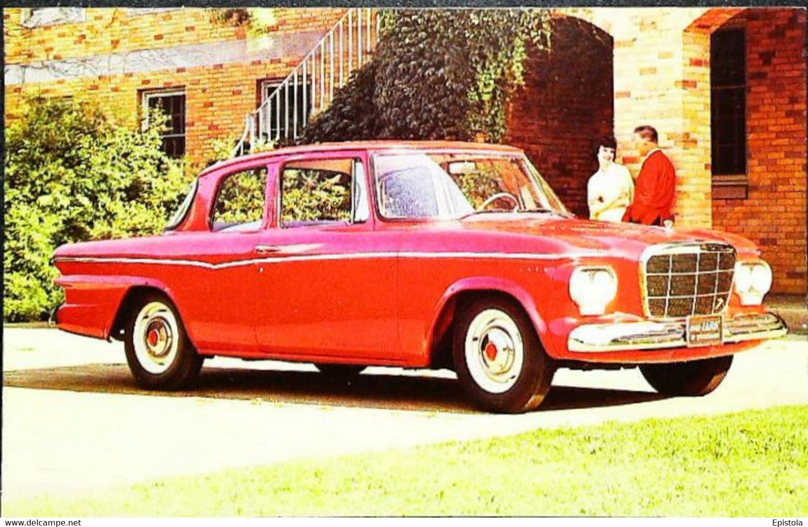 ► STUDEBAKER LARK Sedan 1962   Couple    - Automobile Publicity    (Litho In U.S.A.) Roadside - American Roadside