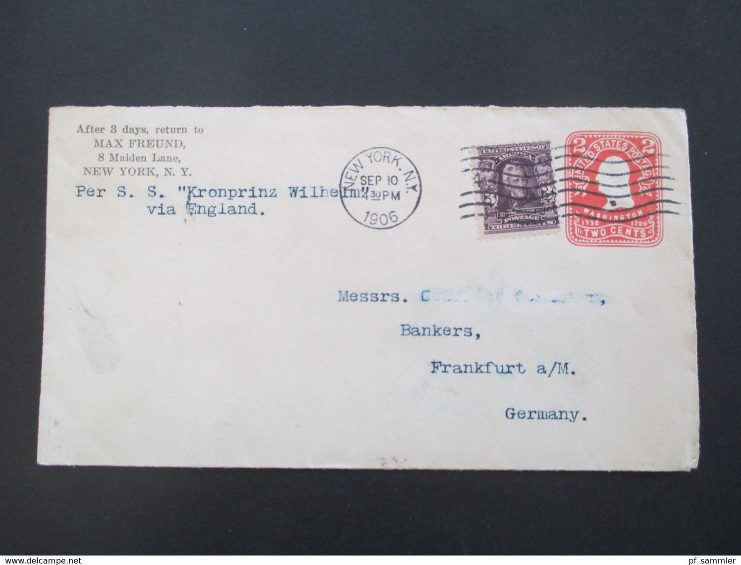 USA 1906 Ganzsachen Umschlag Mit Zusatzfrankatur Nr. 140 Andrew Jackson Per SS Kronprinz Wilhelm Via England Schiffspost - Cartas & Documentos