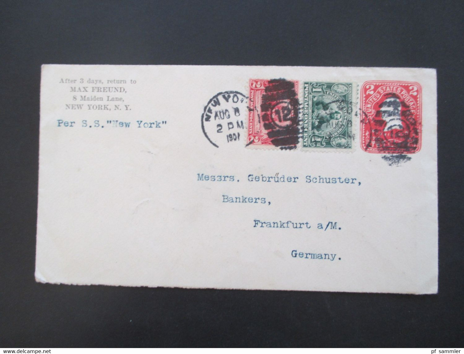 USA 1907 Ganzsachen Umschlag Mit Zusatzfrankaturen Jamestown Ausstellung Nr. 159/160 Per SS New York Schiffspost - Storia Postale