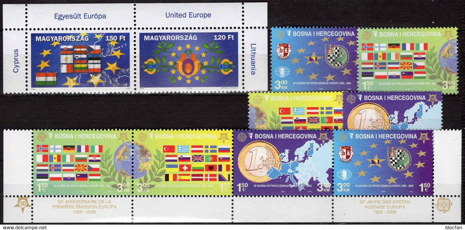 Flaggen CEPT 2004 Hungary 4851/2,Bosnia 419/2+ZD ** 34€ Karte Map Bloc Ss Flags Se-tenant 50 Years EUROPA 1956-2006 - Otros & Sin Clasificación