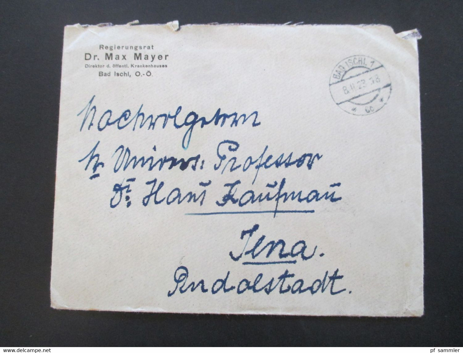 Österreich 1923 Freimarken Dachauer MiF Umschlag Vom Riegierungsrat Dr. Max Mayer Bad Ischl Nach Jena Gesendet - Briefe U. Dokumente