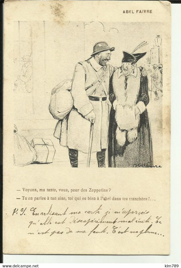 Carte Illustrateue " Abel Faivre " - Le Poilu Et La Grand Mère Au Vison - Militaria - Guere 14/18 - - Faivre