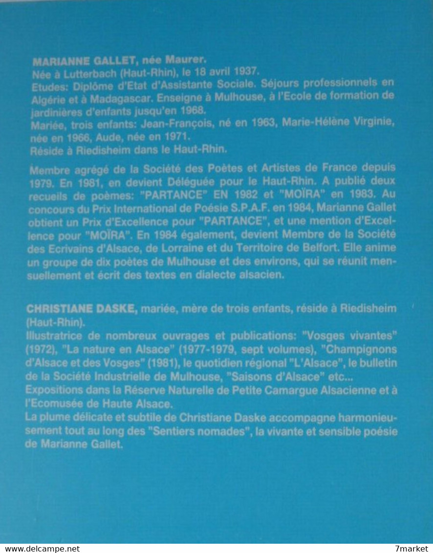 Marianne Gallet - Sentiers Nomades . Poèmes. Illustrations Christiane Daske /  éd. APEPLA - 1985; Dédicacé - Auteurs Français