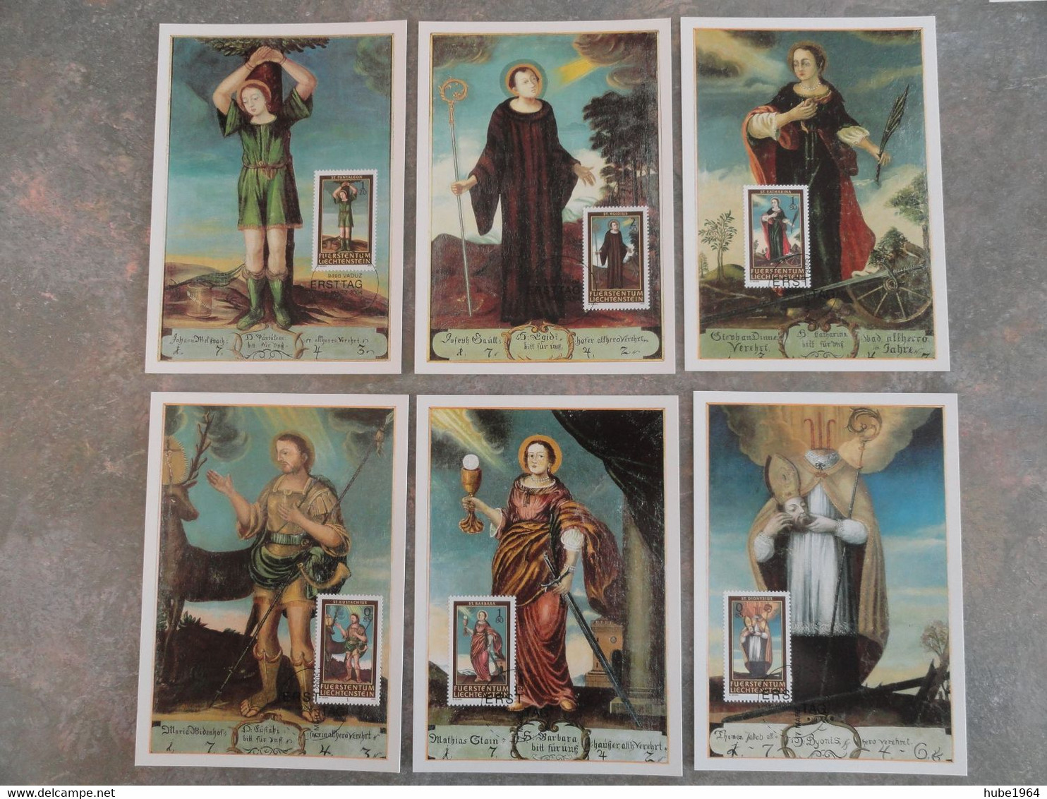 CARTE MAXIMUM 14 CM VITRAUX AVEC DIFFERENTS SAINTS LIECHTENSTEIN - Verres & Vitraux