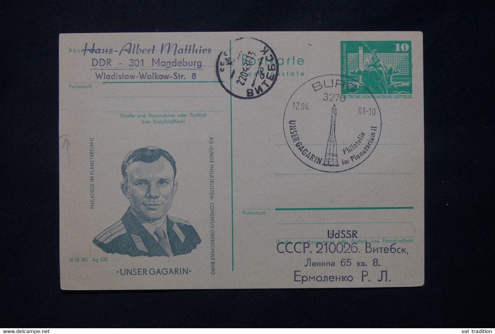 ALLEMAGNE - Entier Postal Illustration De Youri Gagarine De Magdeburg Pour L'Union Soviétique En 1981 - L 79044 - Postcards - Used
