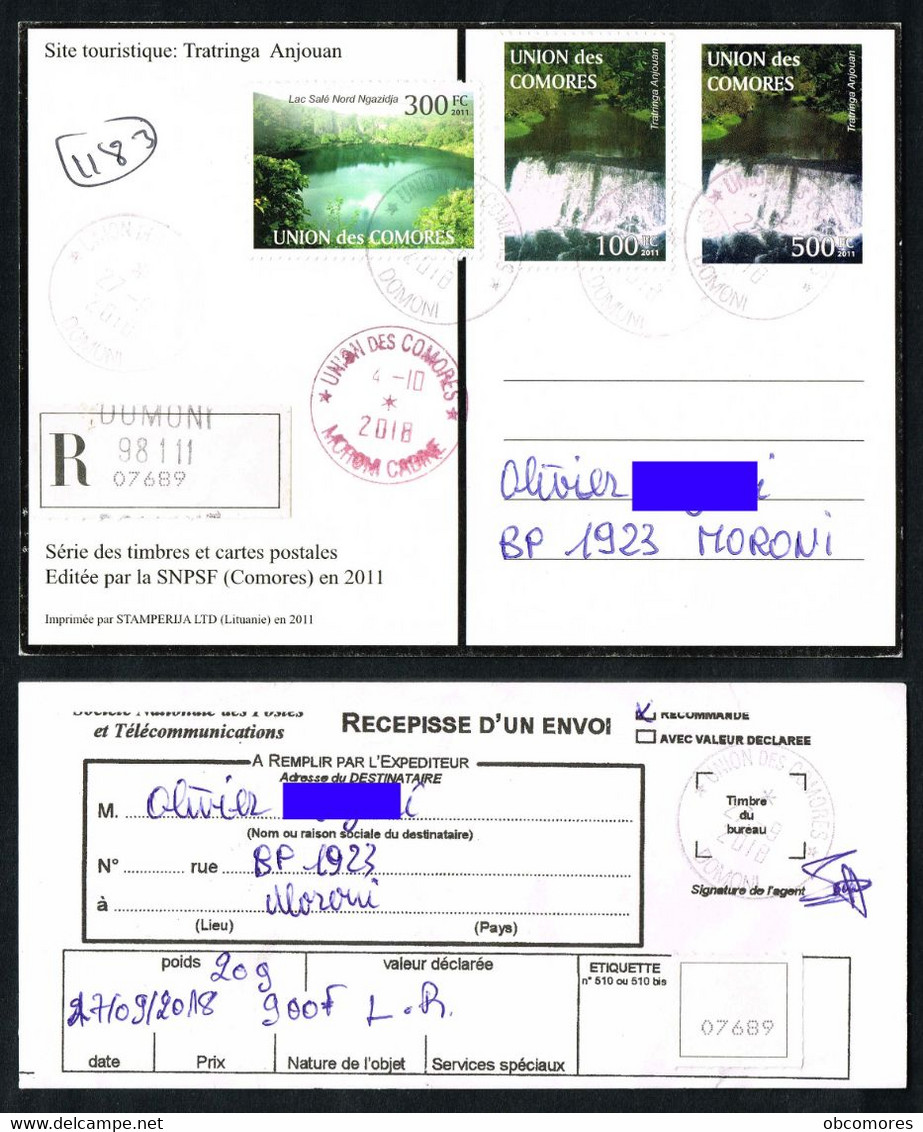 Comores - Rare Entier CP Au Tarif Recommandé ! Bureau De Domoni ( Anjouan ) - Avec Récepissé - Komoren (1975-...)