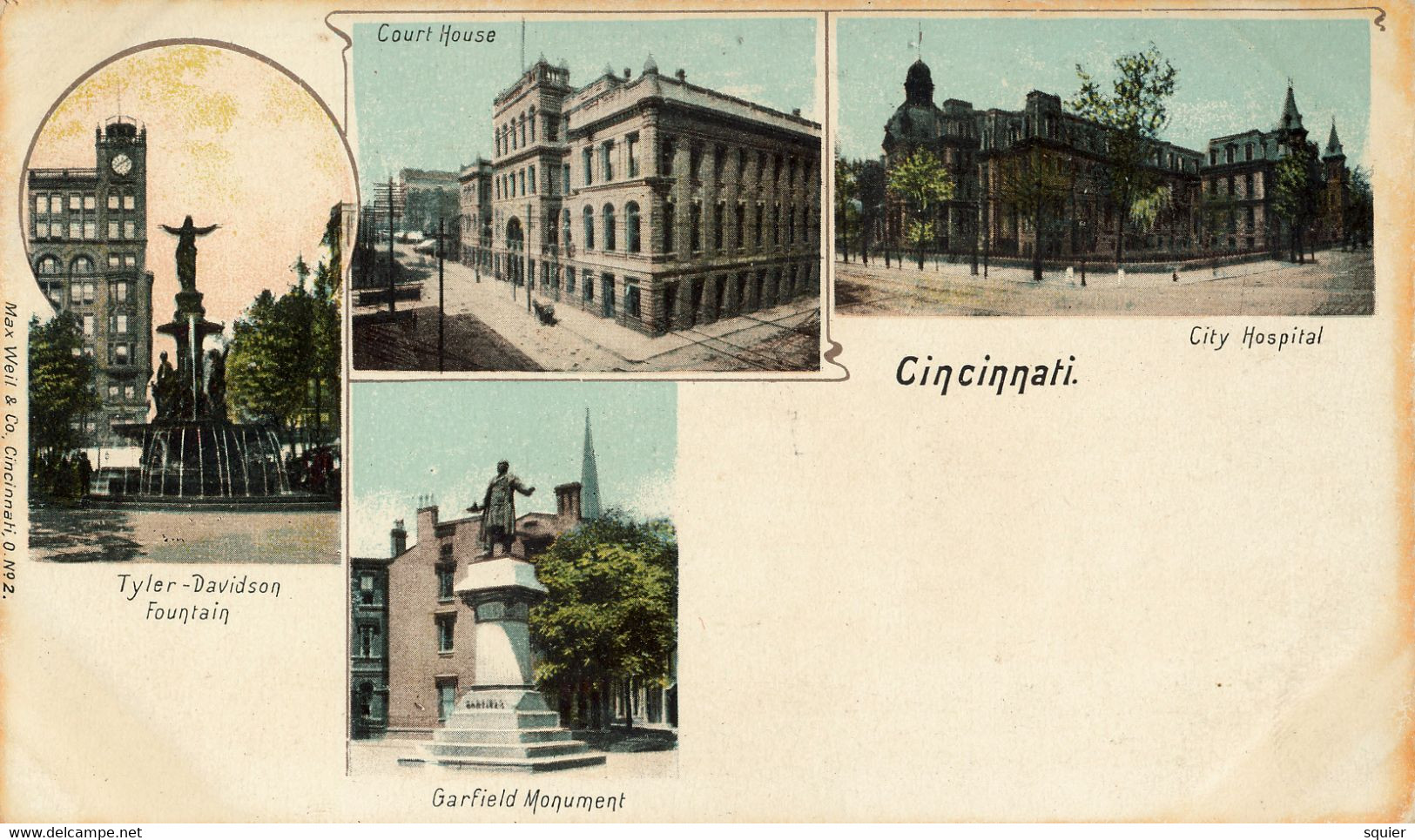 Tyler Davidson Fountain, Garfield Monument, Hospital, Court House - Cincinnati