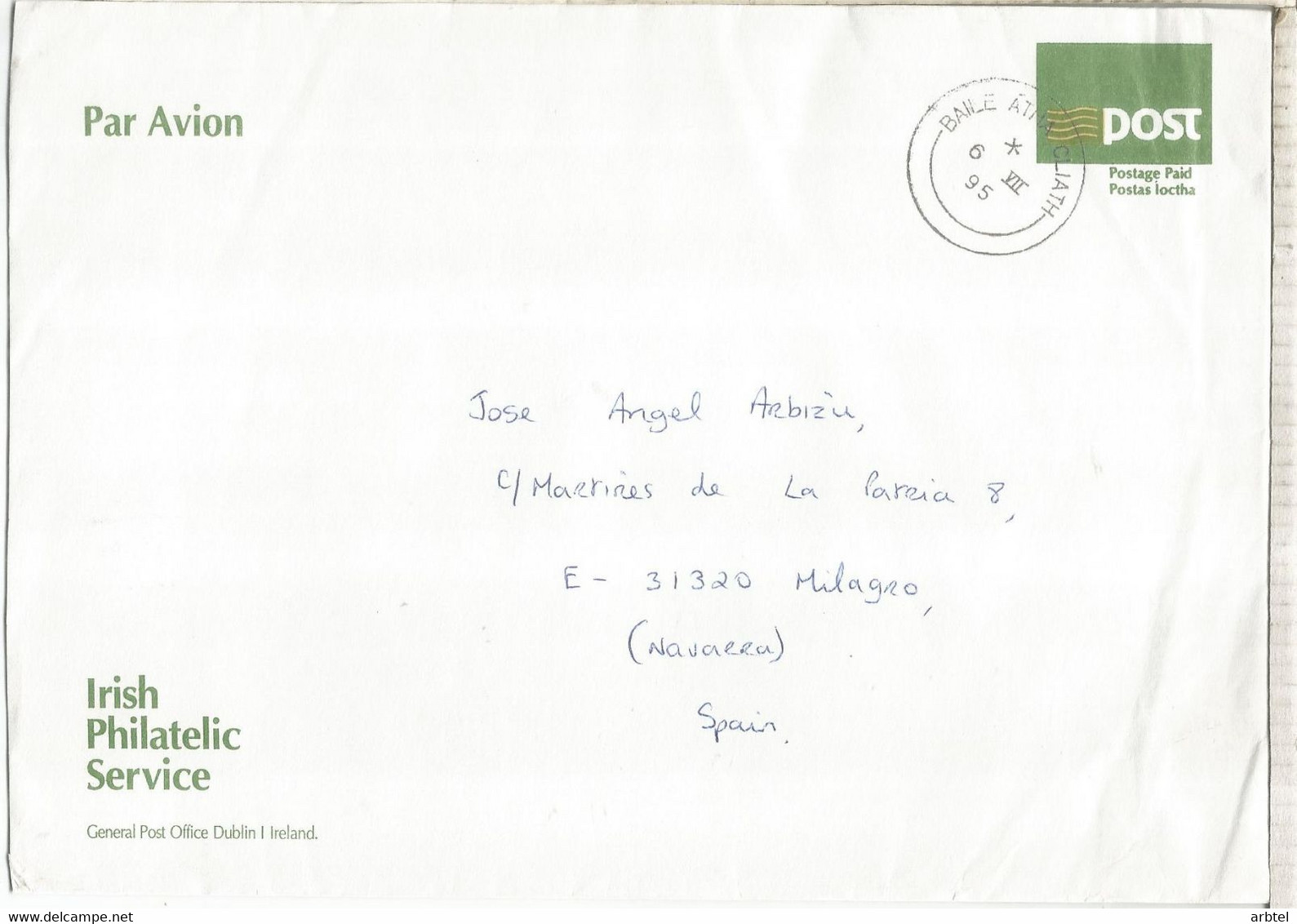 IRLANDA CC 1995 POSTAGE PAID - Brieven En Documenten