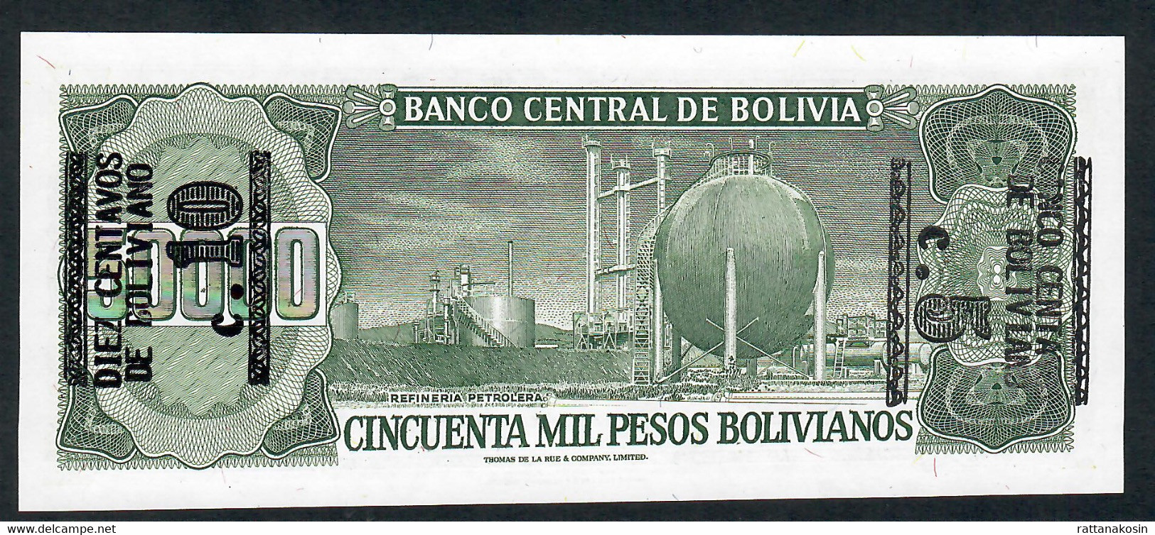 BOLIVIA P196d 5 CENTAVOS/50.000 P.B.1984 10c Left Overprint Back  UNC. - Bolivia