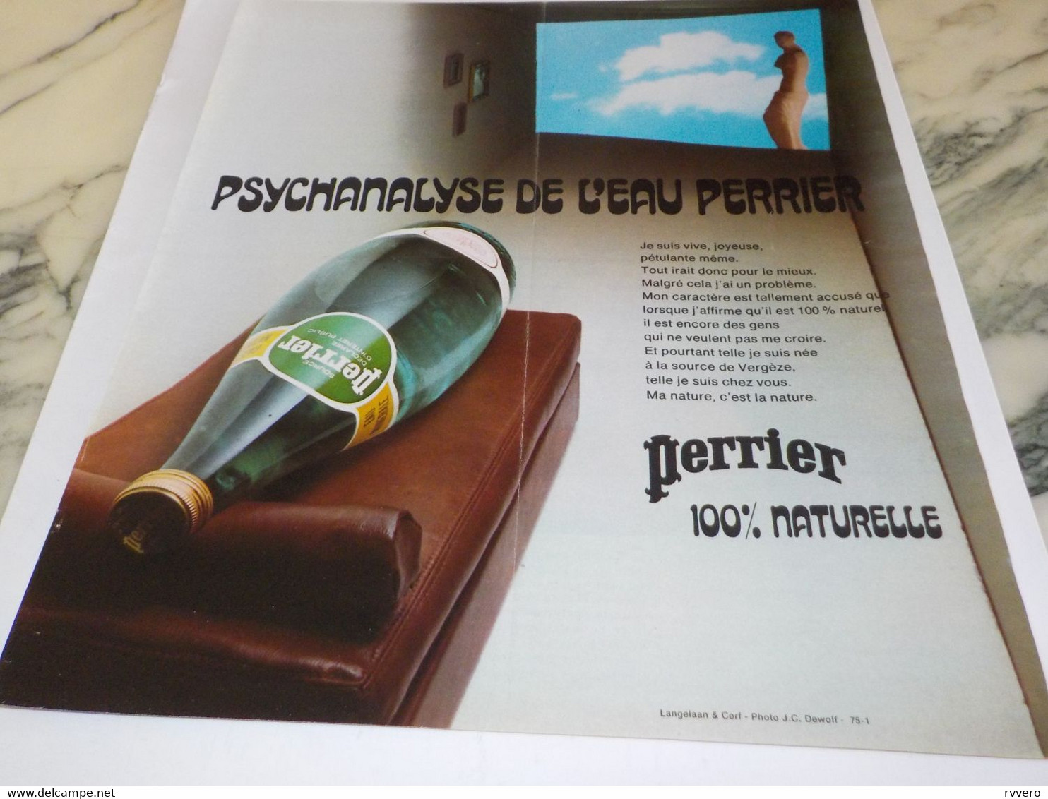 ANCIENNE PUBLICITE PSYCHANALYSE DE L EAU PERRIER  1974 - Perrier