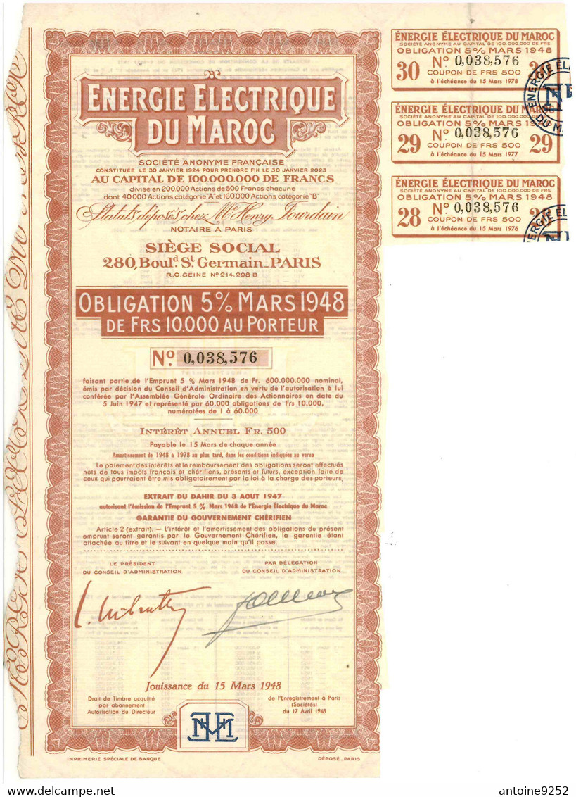 Energie électrique Du Maroc 1948 - Electricidad & Gas