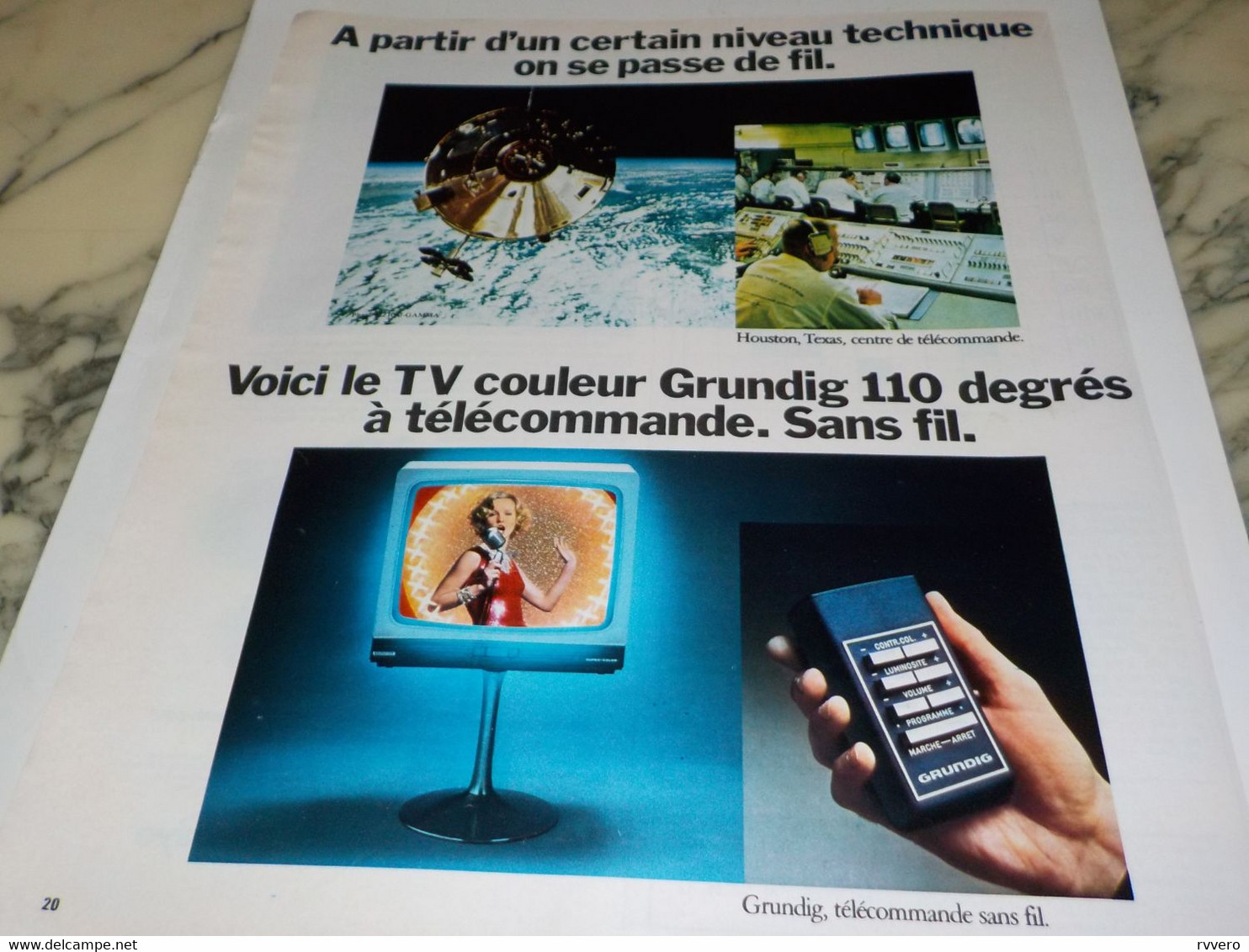 ANCIENNE  PUBLICITE TV COULEUR TELECOMMANDE SANS FIL DE GRUNDIG 1974 - Televisie