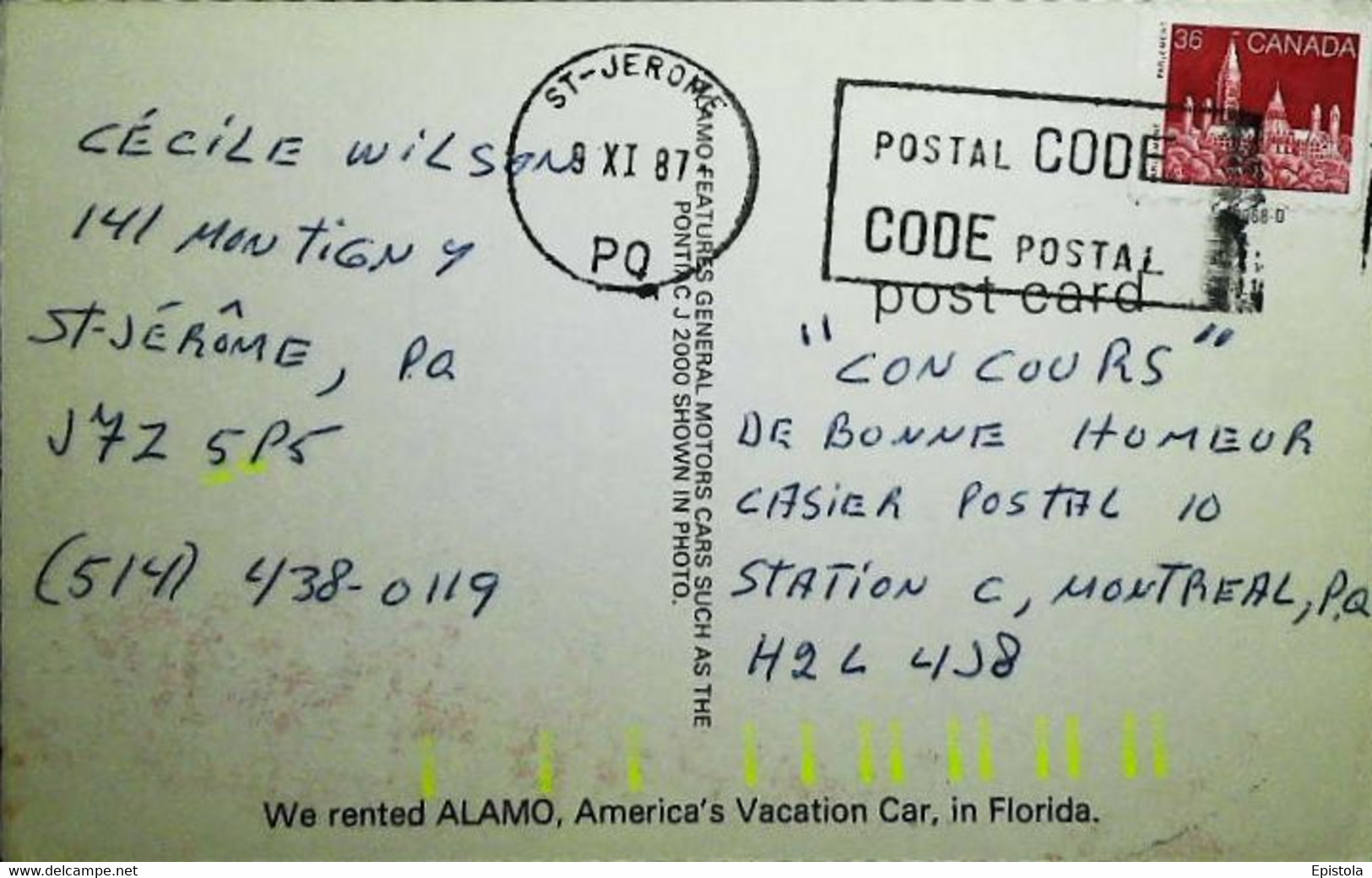 ► AUTOMOBILE    -  ALAMO Car Rental Florida 1987 - American Roadside