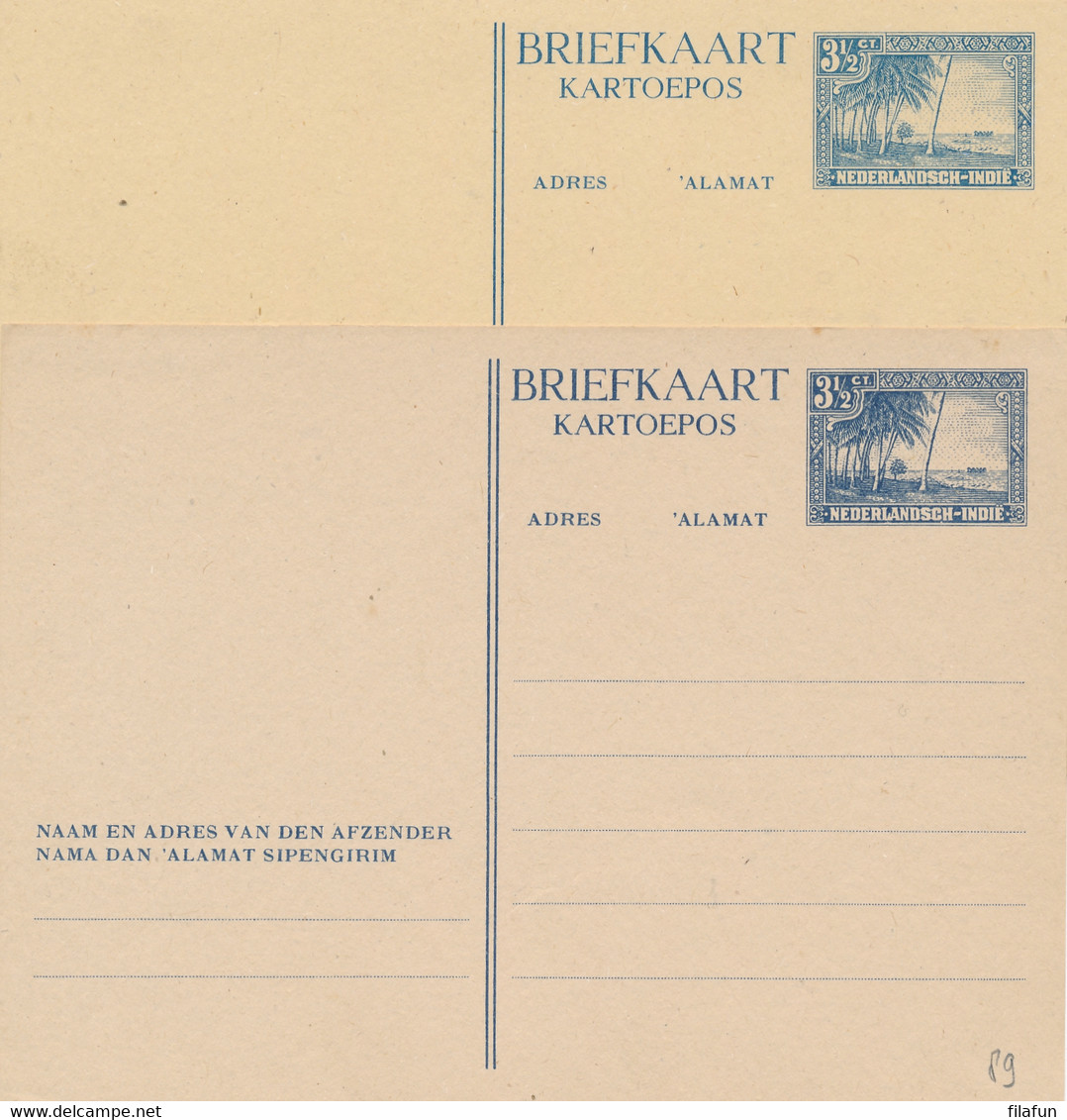 Nederlands Indië - 1946 - 3,5 Cent Strand Met Palmbomen, Briefkaart G75a & G75b - Beide Kleuren - Ongebruikt - Netherlands Indies