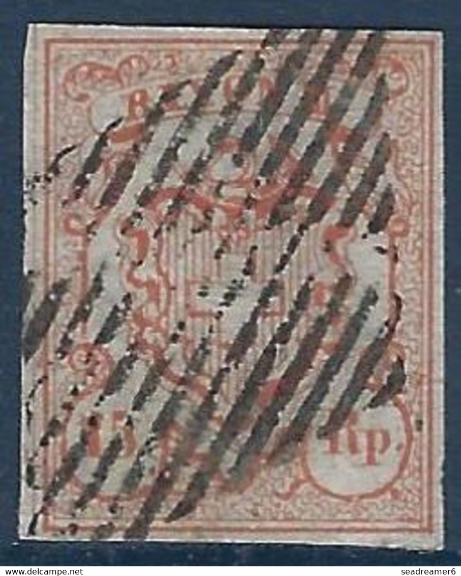 Suisse Rayon III Type I 15 Rappen Rouge Obl Grille Superbe Signé Calves - 1843-1852 Kantonalmarken Und Bundesmarken