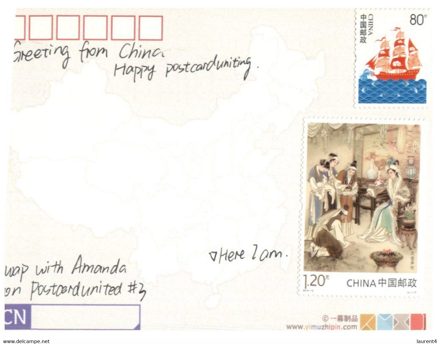 (X 14 A) Postcard Posted From China To Australia (with Stamps) Travelled Without Postmark ! - Used Stamps