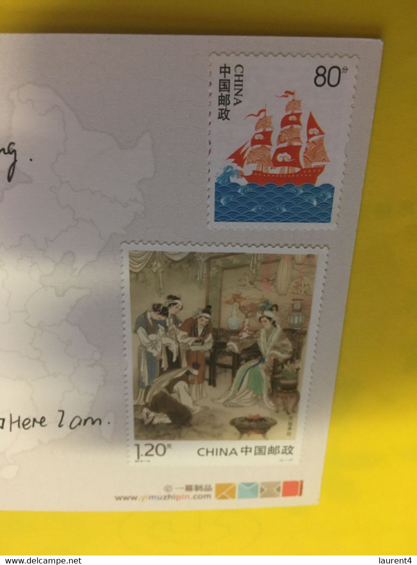 (X 14 A) Postcard Posted From China To Australia (with Stamps) Travelled Without Postmark ! - Usados