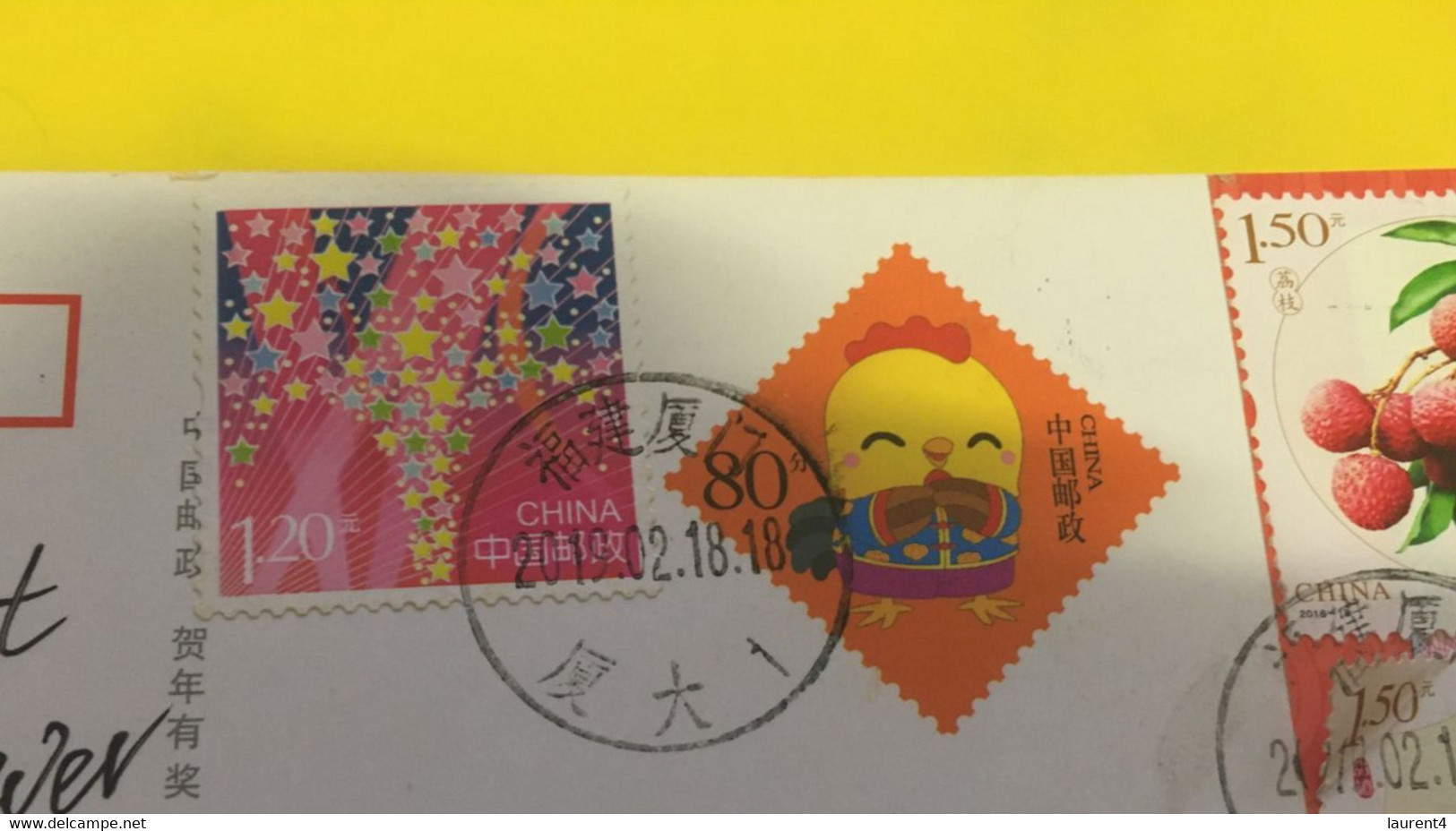 (X 14 A) Postcard Posted From China To Australia (with Many Stamps)  Fruits Stamp Etc - Oblitérés