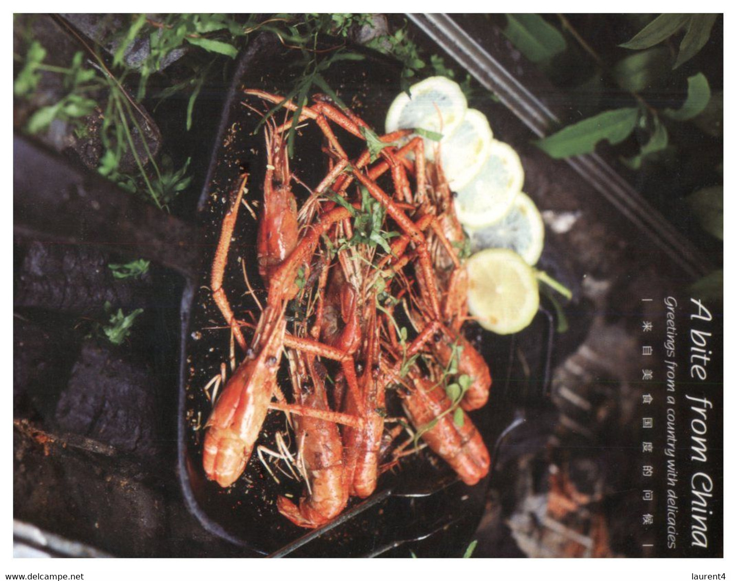 (X 14 A) Postcard Posted From China To Australia (with Many Stamps) Prawns - Usados