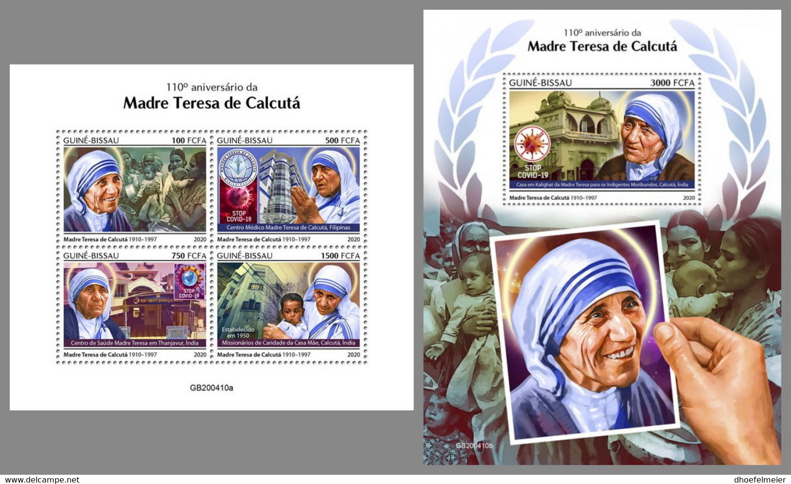 GUINEA BISSAU 2020 MNH Mother Teresa Mutter Teresa Mere Teresa M/S+S/S - IMPERFORATED - DHQ2046 - Mother Teresa