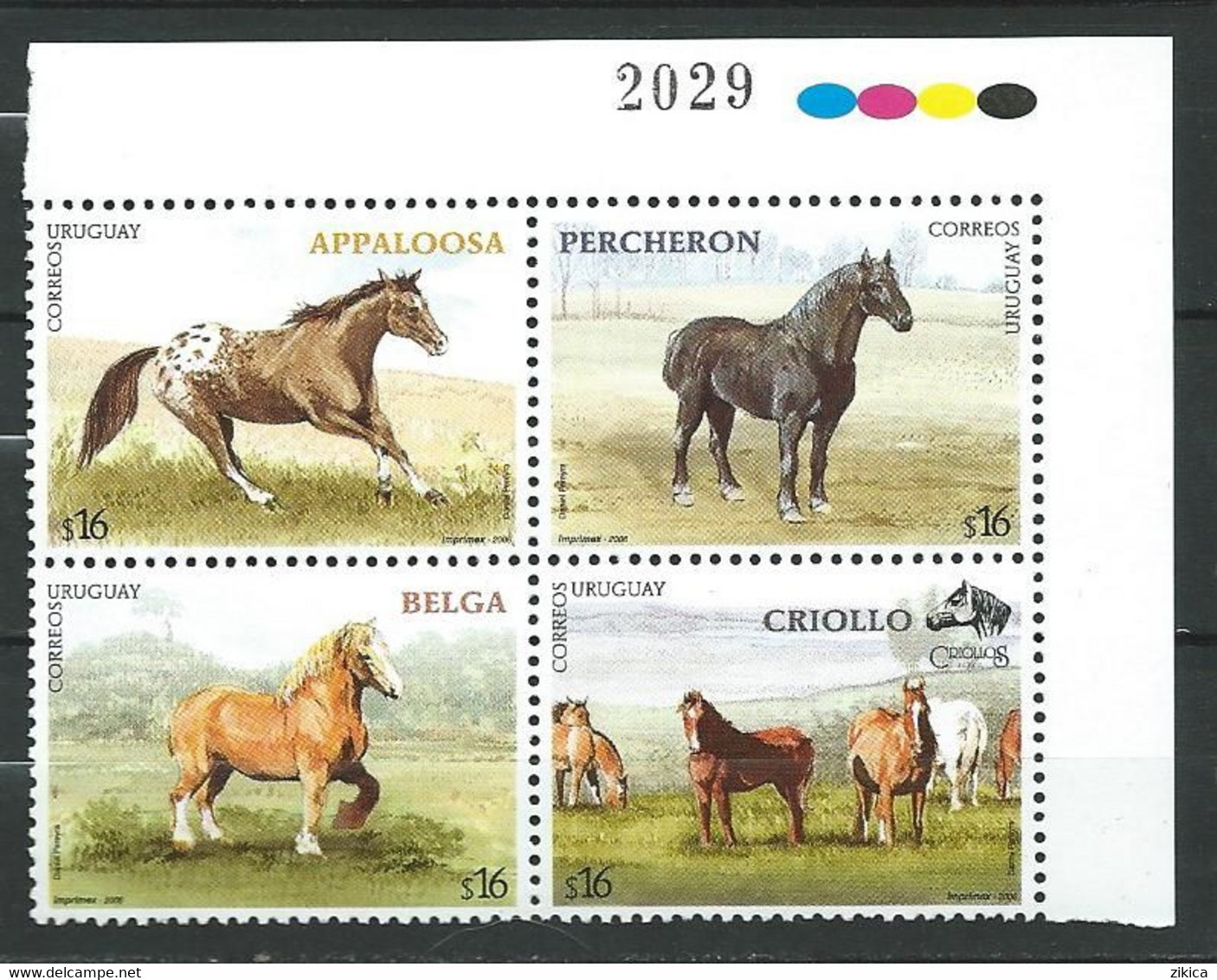 Uruguay 2006 Horse Breeds.chevaux.block Of 4.MNH - Uruguay