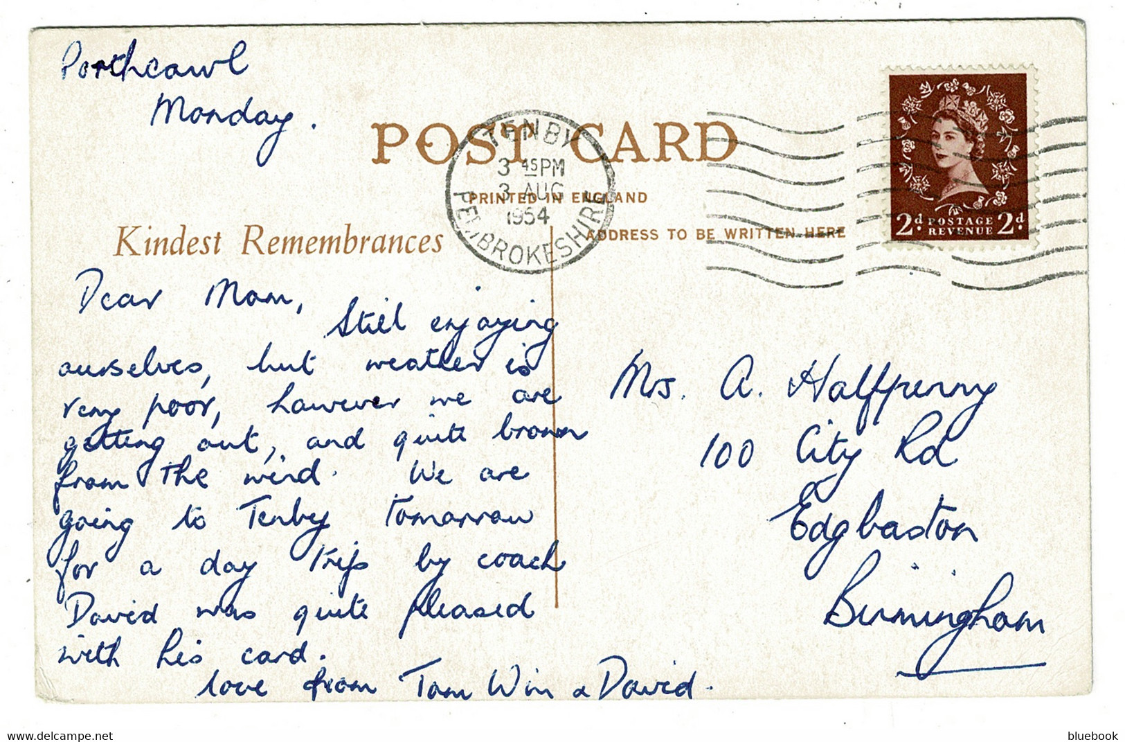 Ref 1431  -  1954 Postcard - Marine Parade & Telephone Box Porthcawl - Glamorgan Wales - Glamorgan