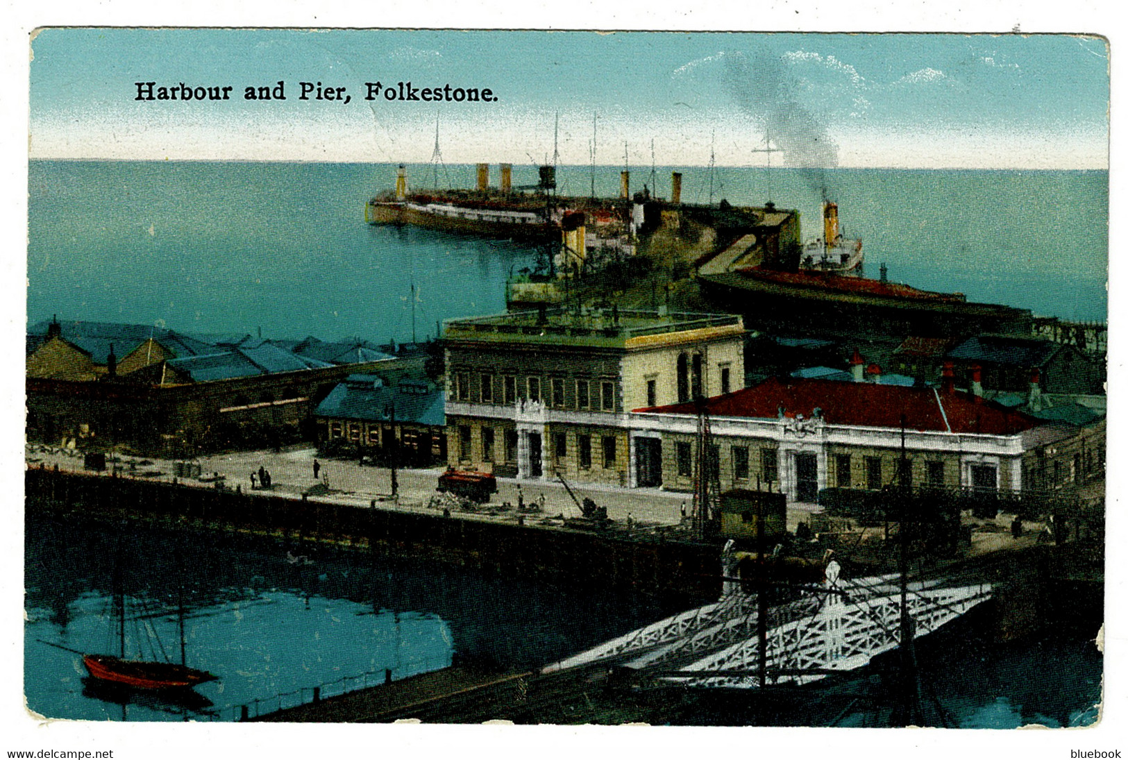 Ref 1431  -  1928 Postcard - Harbour Pier & Steamships - Folkestone Kent - Folkestone