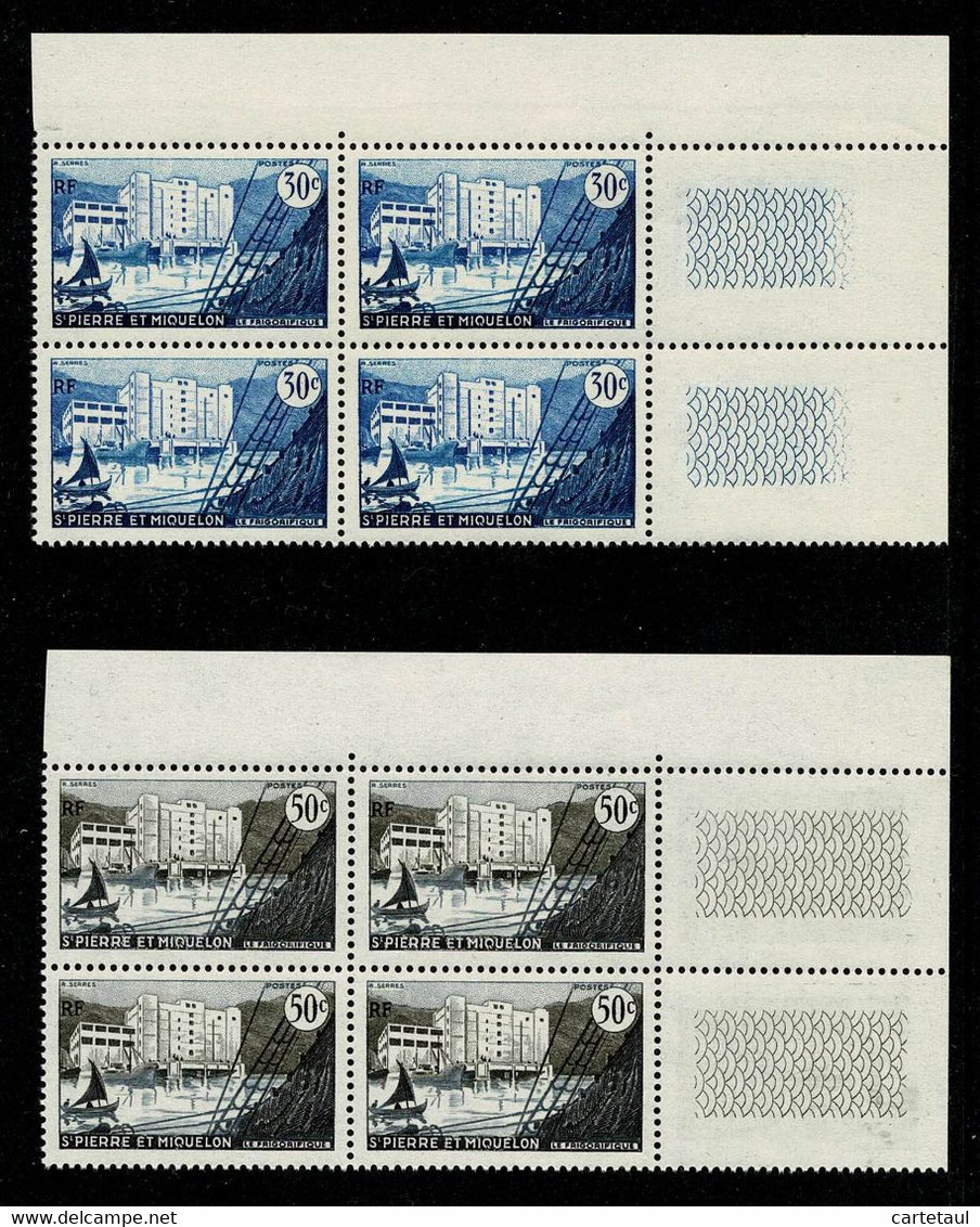 SAINT PIERRE MIQUELON 1955-56 Frigorifique 30c & 50c Les 2 Valeurs En Bloc De 4 Coin Feuille ** MNH Gomme Intacte LUXE - Other & Unclassified