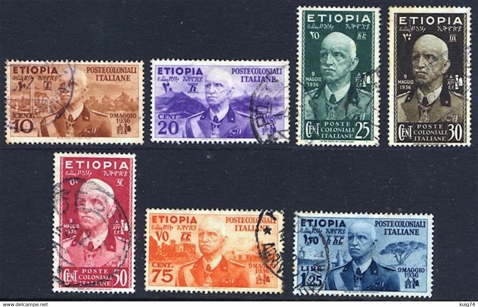1936 ETIOPIA VITTORIO EMANUELE III N.1/7 USATI SPLENDIDI - USED SET COMPLETE - Ethiopië