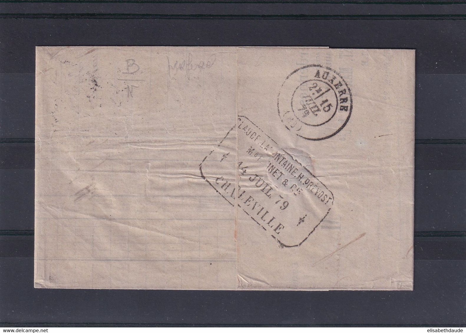 1879 - PERFORE "C.A" Sur 30c SAGE N/B ! - LETTRE De LAFONTAINE à CHARLEVILLE (ARDENNES) => AUXERRE - Lettres & Documents
