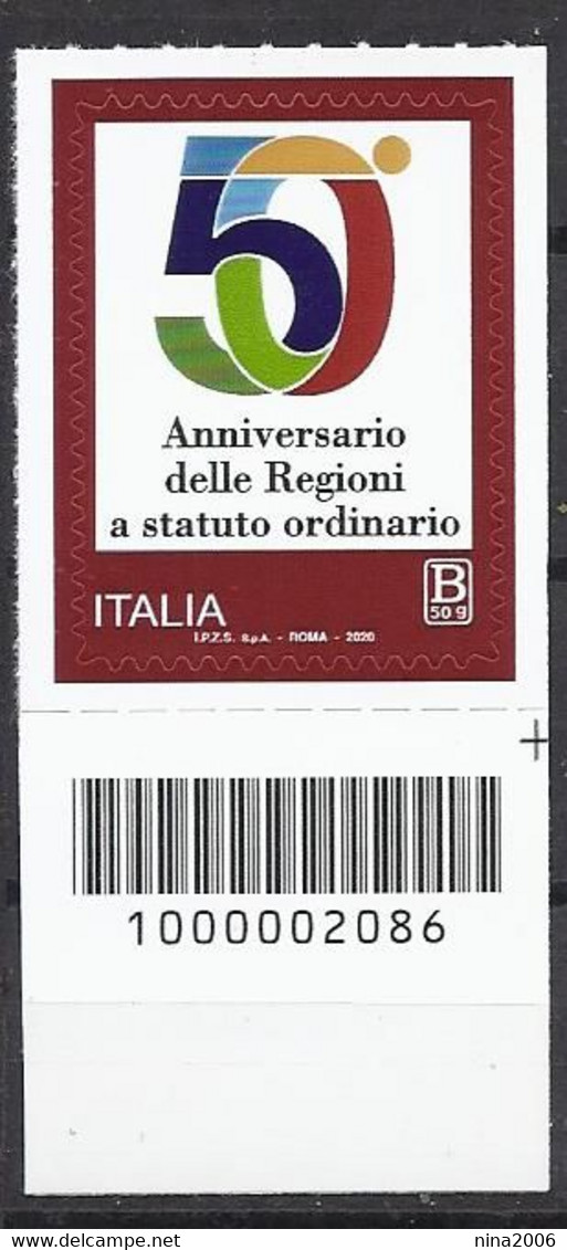 Italia / Italien 2020 Regioni Con Codice A Barre/ Regionen Postfrisch Mit Strichkode - Bar Codes