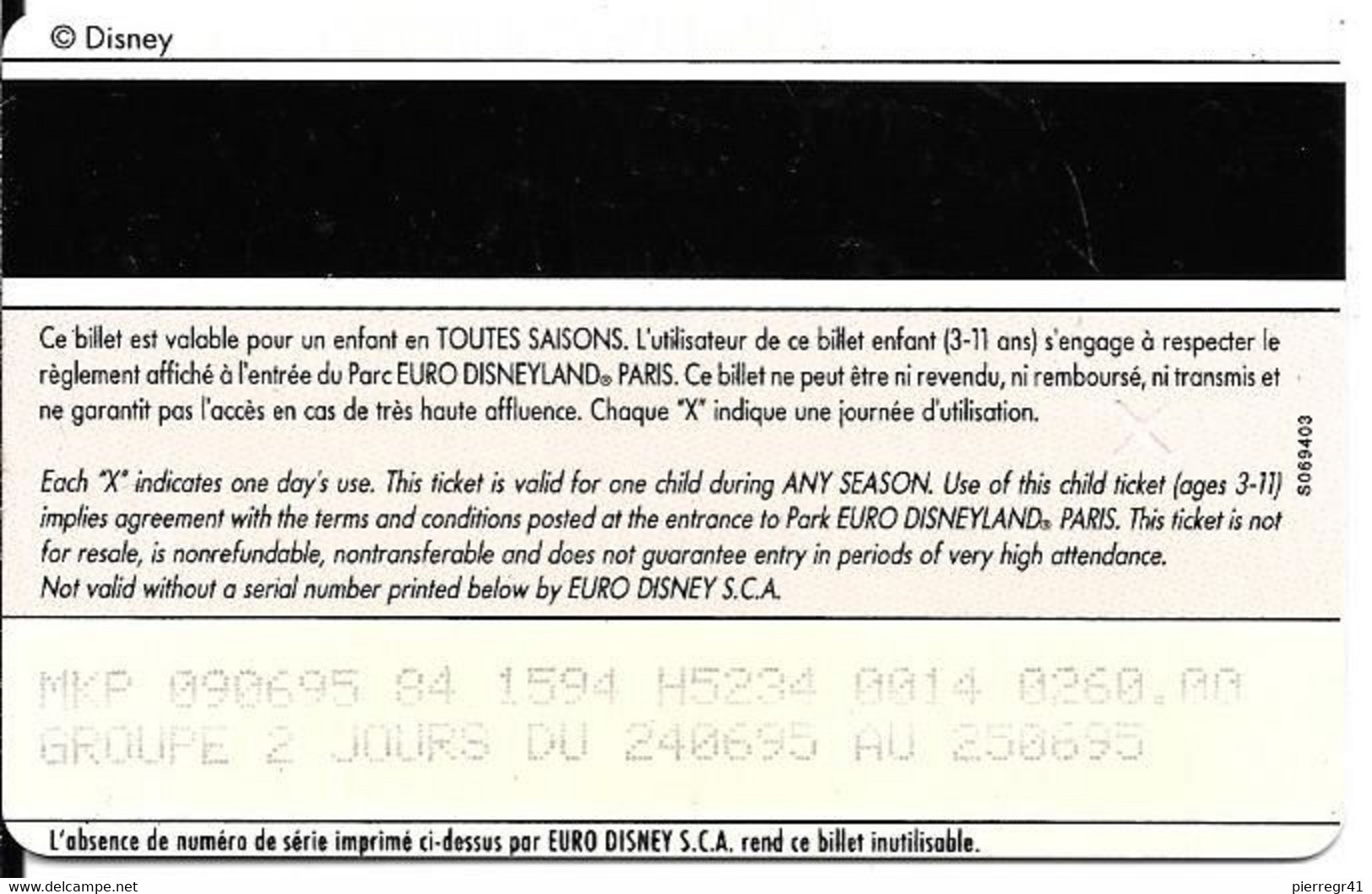 PASS-EURODISNEYLAND-POLOCHON-EuroDisneyland SOULIGNE-V°S069403-V°GROUPE 2 JOURS-TBE-RARE - Disney-Pässe