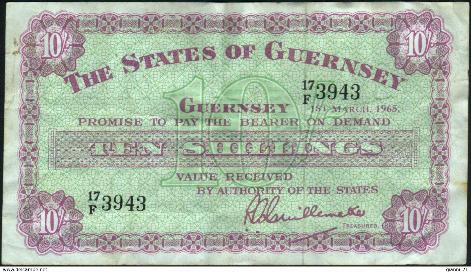 ♛ GUERNSEY - 10/- Shillings 01.03.1965 VF P.42 B - Guernsey