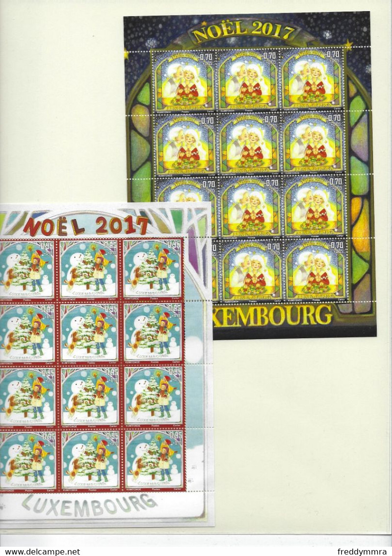 Luxembourg: Y & T-  2099/ 2300  Timbres De Noël 2017 En Feuilles Complètes ** - Full Sheets