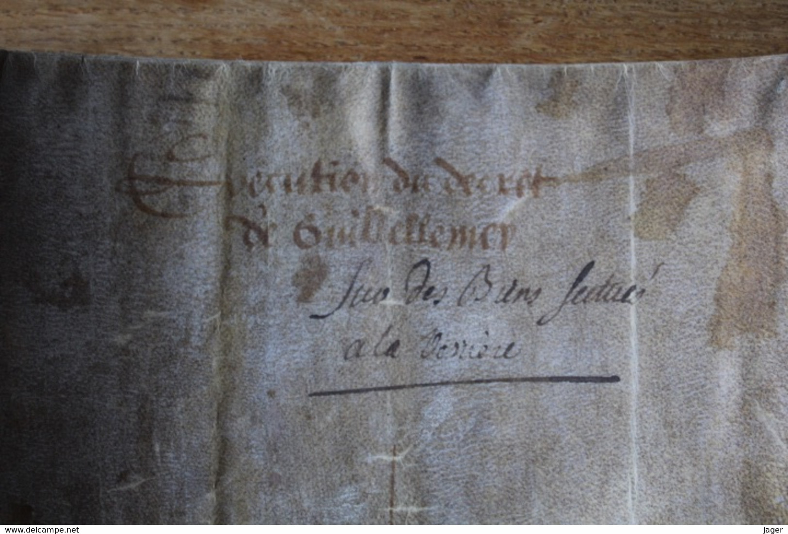 parchemin 1596 VEZET La VERRIERE  Execution  du décret  de GUIICHEMER ?  autographe