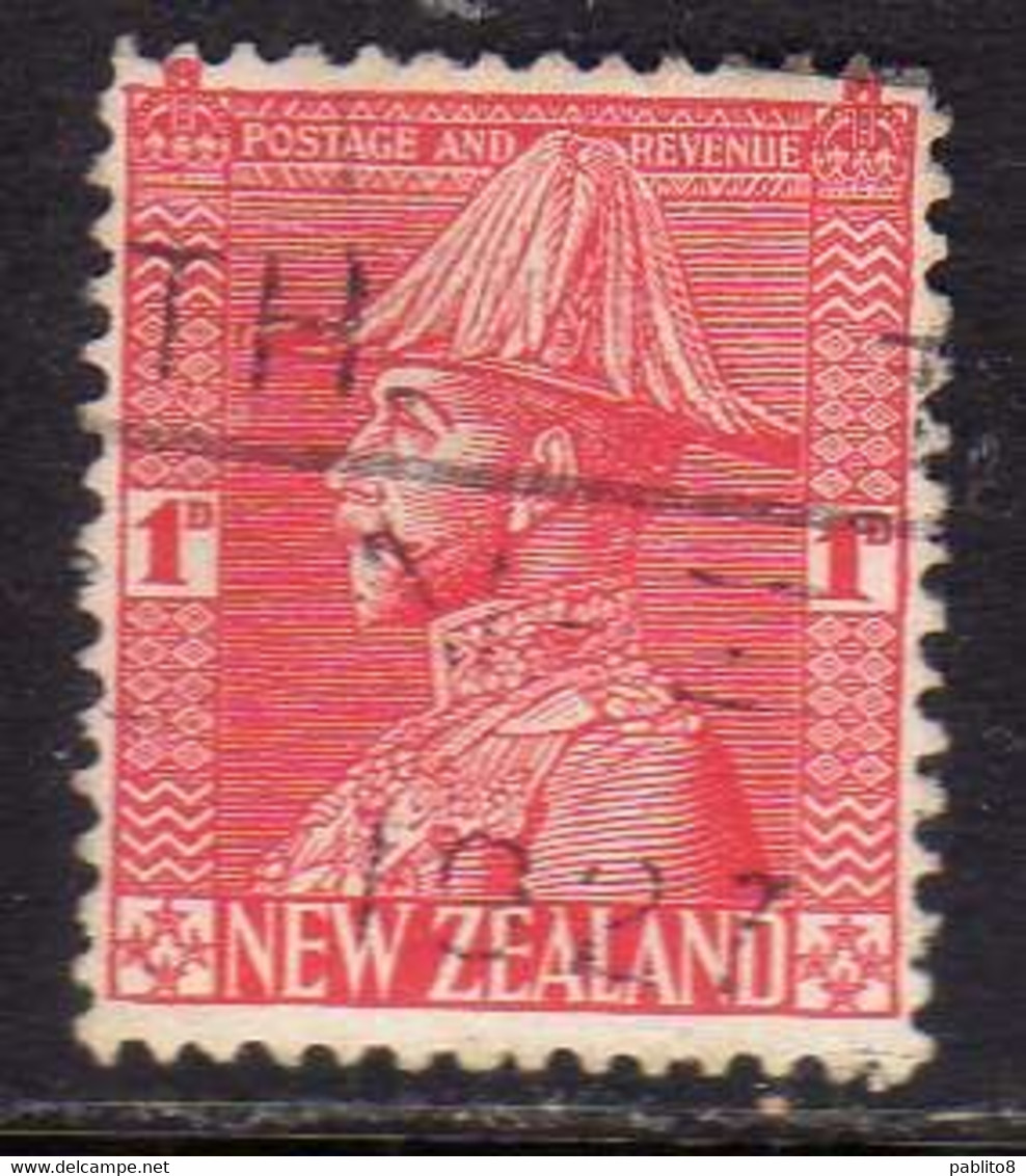 NEW ZEALAND NUOVA ZELANDA 1926 KING GEORGE V IN FIELD MARSHAL UNIFORM ONE PENNY 1p USATO USED OBLITERE' - Oblitérés