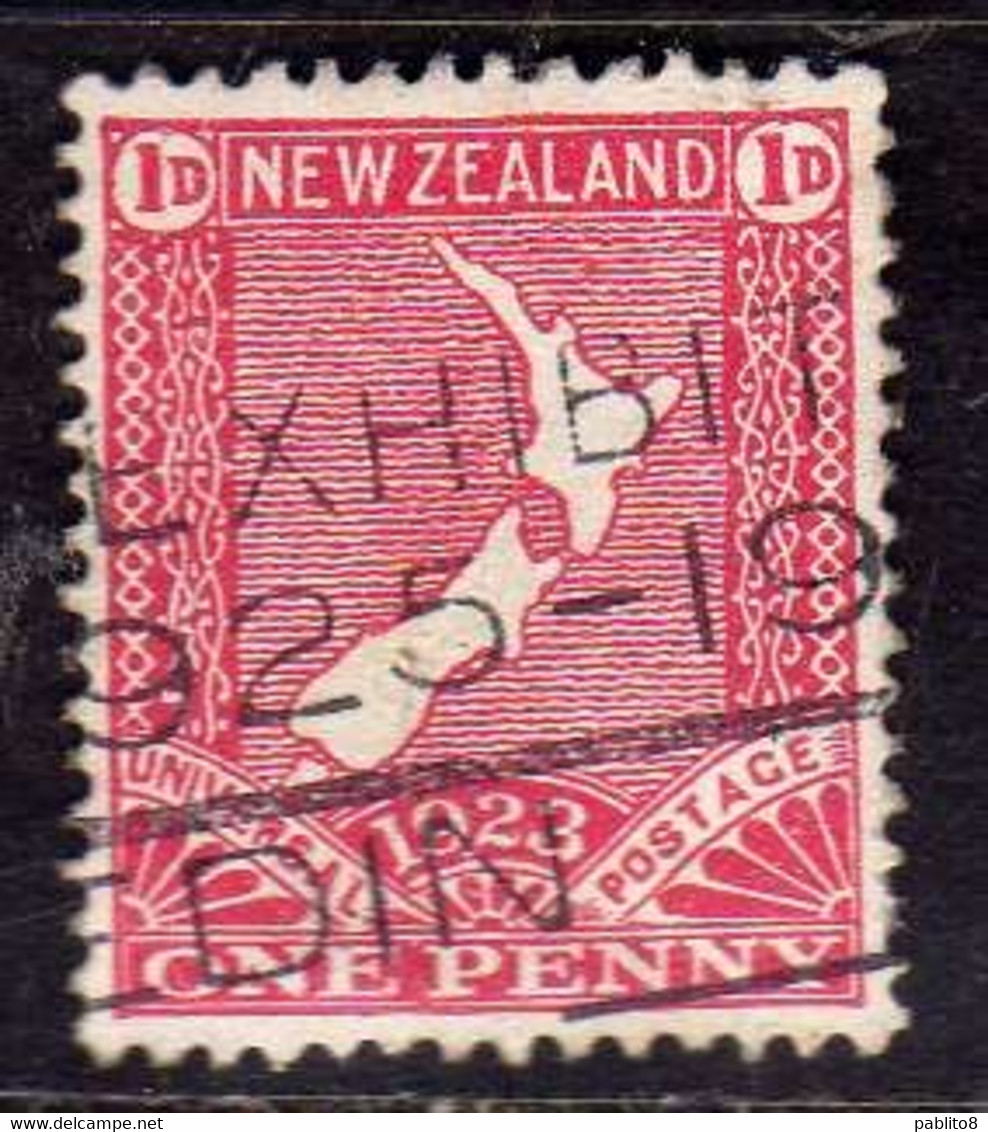 NEW ZEALAND NUOVA ZELANDA 1923 MAP OF COUNTRY ONE PENNY 1p USATO USED OBLITERE' - Gebruikt