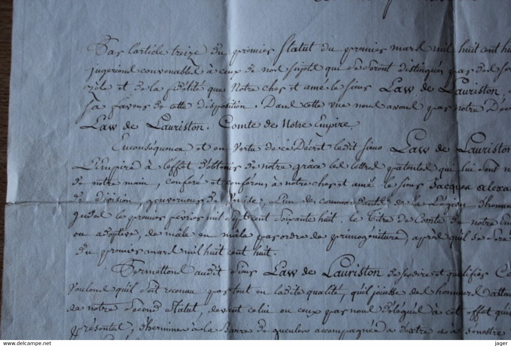 1808 Diplôme  COMTE De LAW De LAURISTON - Manuscripts
