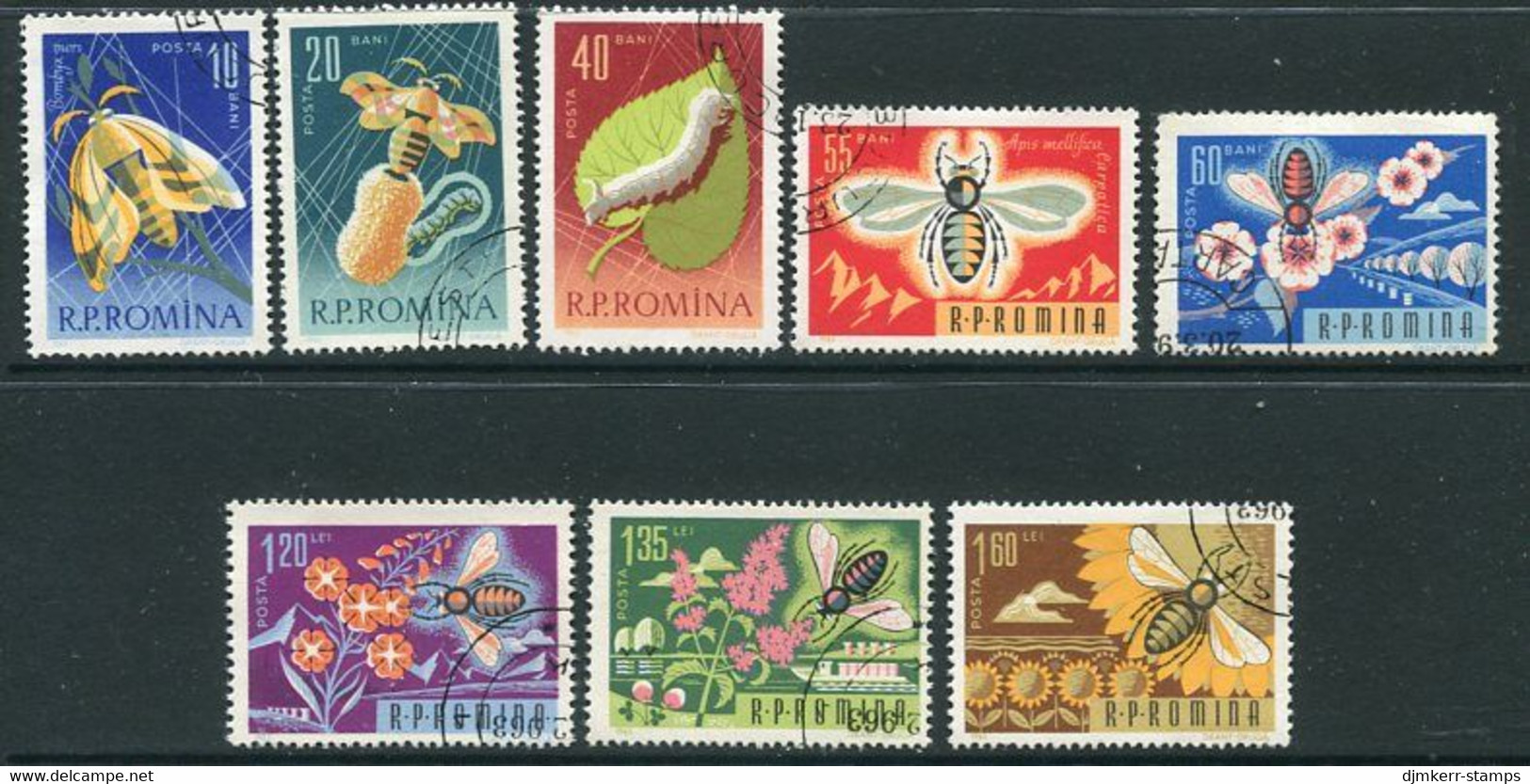 ROMANIA 1963 Bees And Silk Moths Used.  Michel 2214-21 - Usado