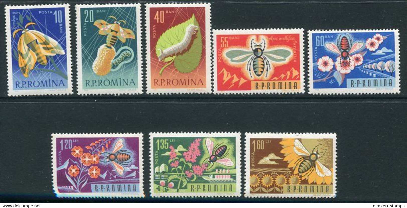 ROMANIA 1963Bees And Silk Moths MNH / **.  Michel 2214-21 - Unused Stamps