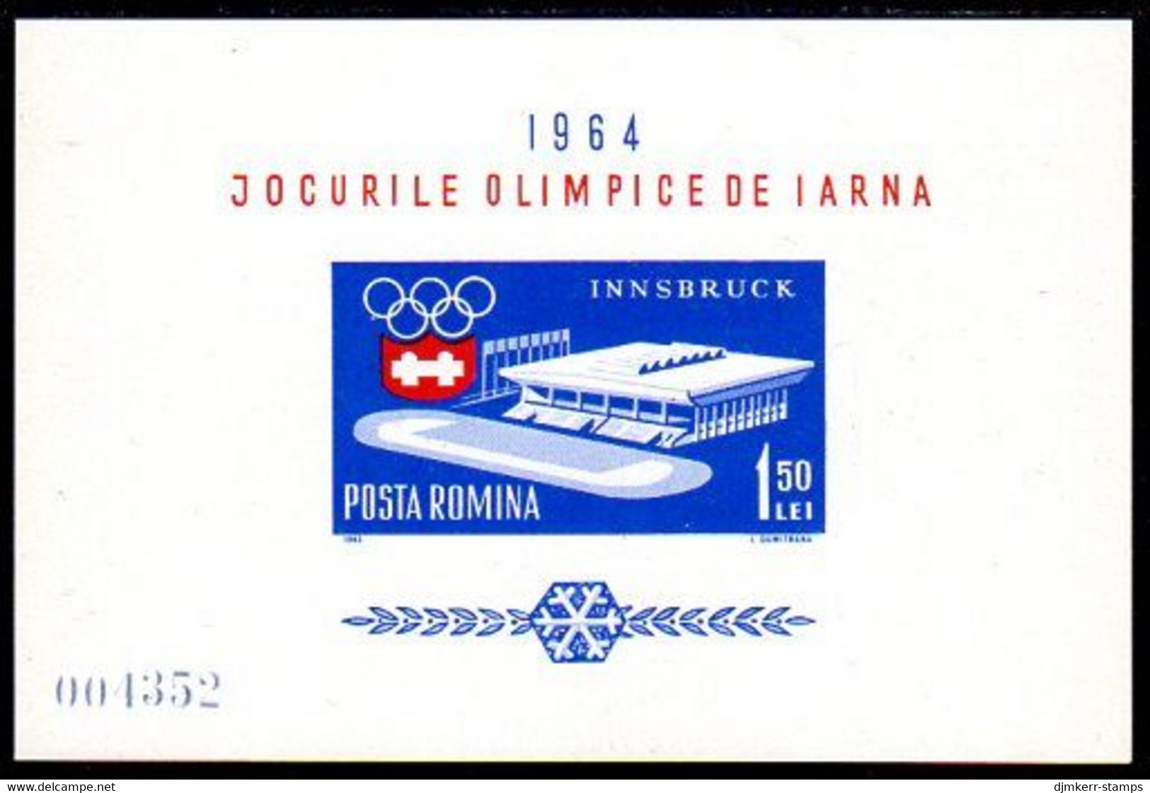 ROMANIA 1963 Insbruck Winter Olympics Block MNH / **.  Michel Block 55 - Nuovi
