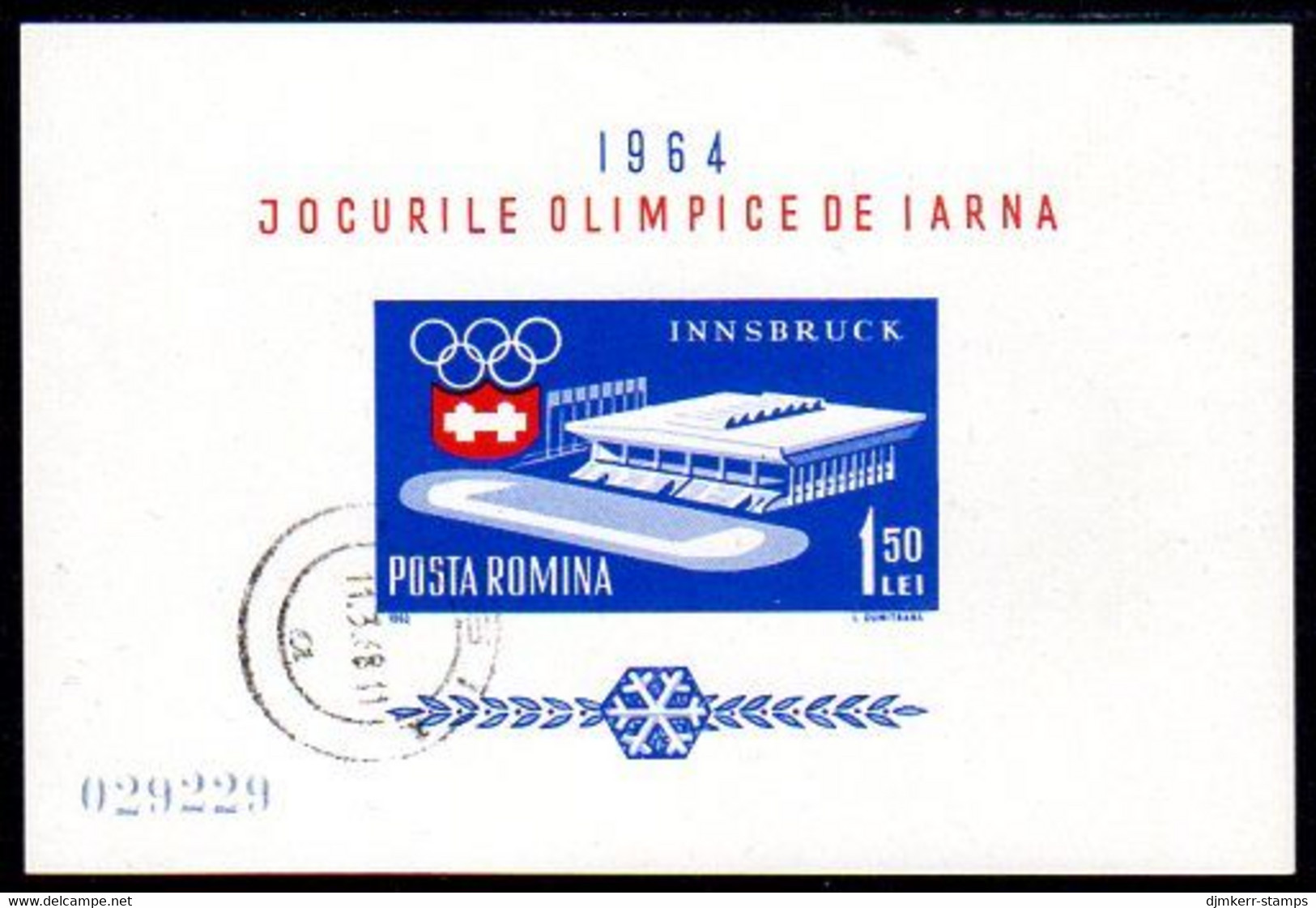 ROMANIA 1963 Insbruck Winter Olympics Block Used  Michel Block 55 - Blokken & Velletjes