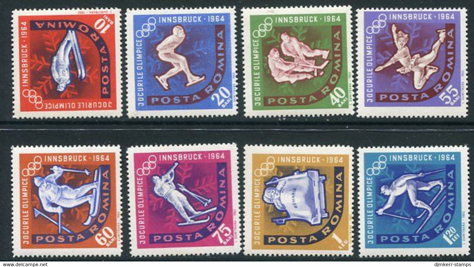 ROMANIA 1963 Innsbruck Winter Olympics Perforated MNH / **.  Michel 2195-202 - Ungebraucht