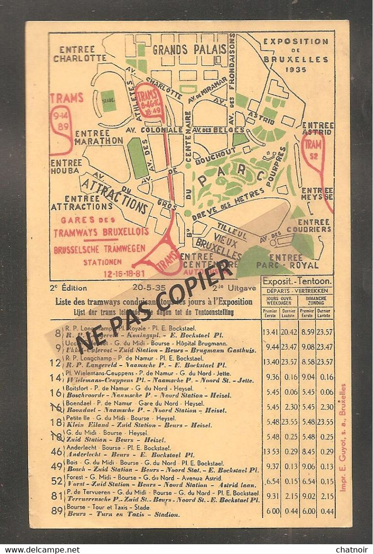 Exposition BRUXELLES  1935  PLAN - Other & Unclassified