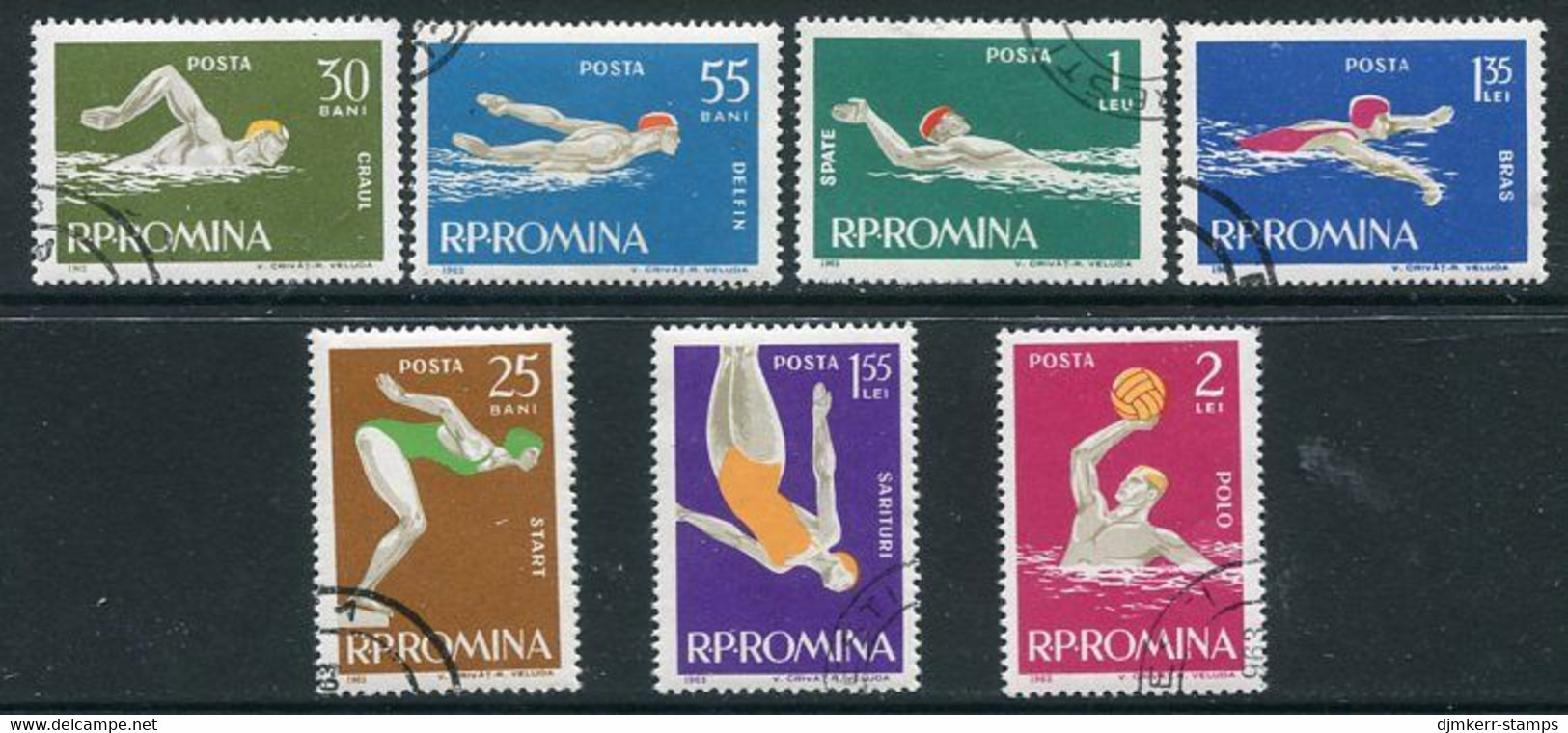 ROMANIA 1963 Water Sports Set Used.  Michel 2153-59 - Gebruikt