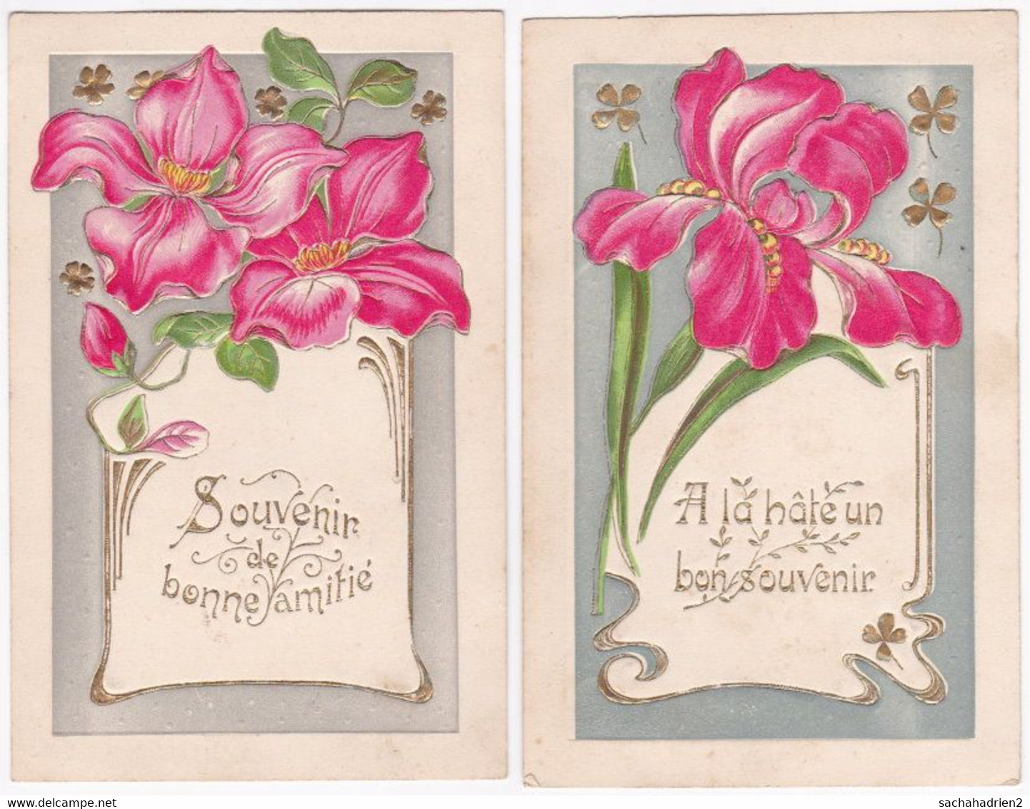 Fantaisie. LYS ROSES. 2 Belles Cartes Gaufrées - Flowers