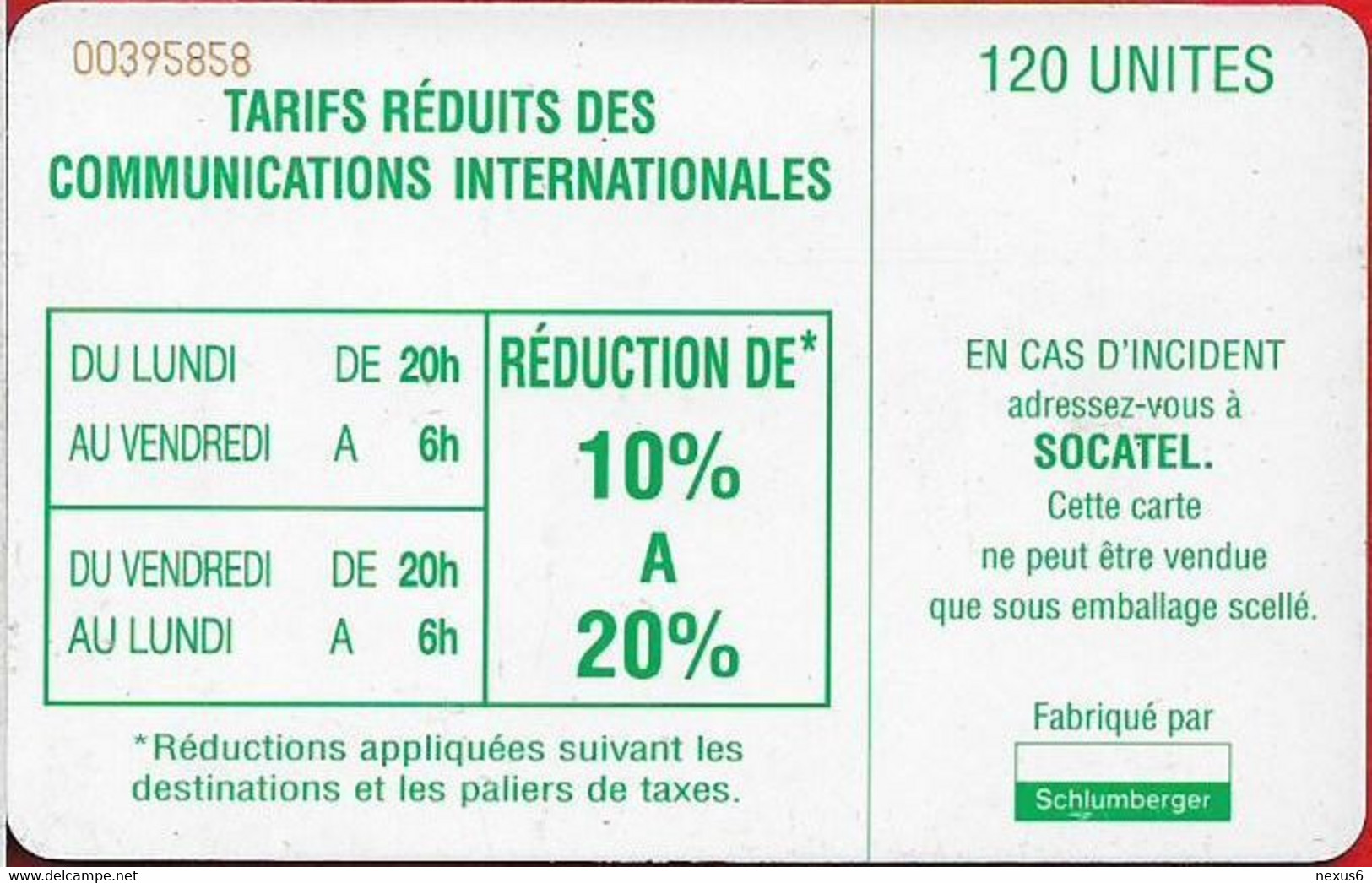 Central African Rep. - Socatel - Logo Green (Tarifs On Reverse), SC7, 120Units, Used - República Centroafricana