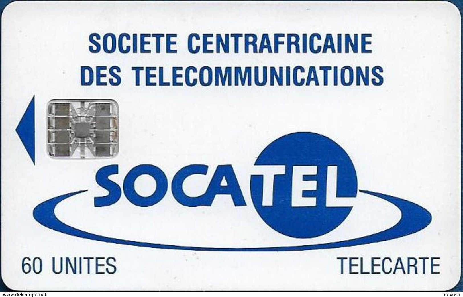 Central African Rep. - Socatel - Logo Blue (Tarifs On Reverse), SC7, 60Units, Used - Centrafricaine (République)