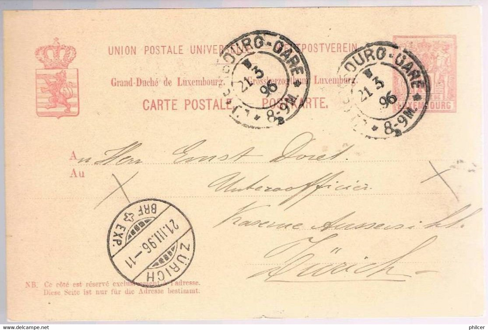 Luxembourg, 1896, For Zurich - Other & Unclassified